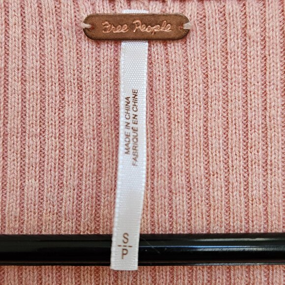 Free People Pink Ribbed Long Cardigan Sweater Size S Button Cashmere Silk Cotton - Picture 5 of 5